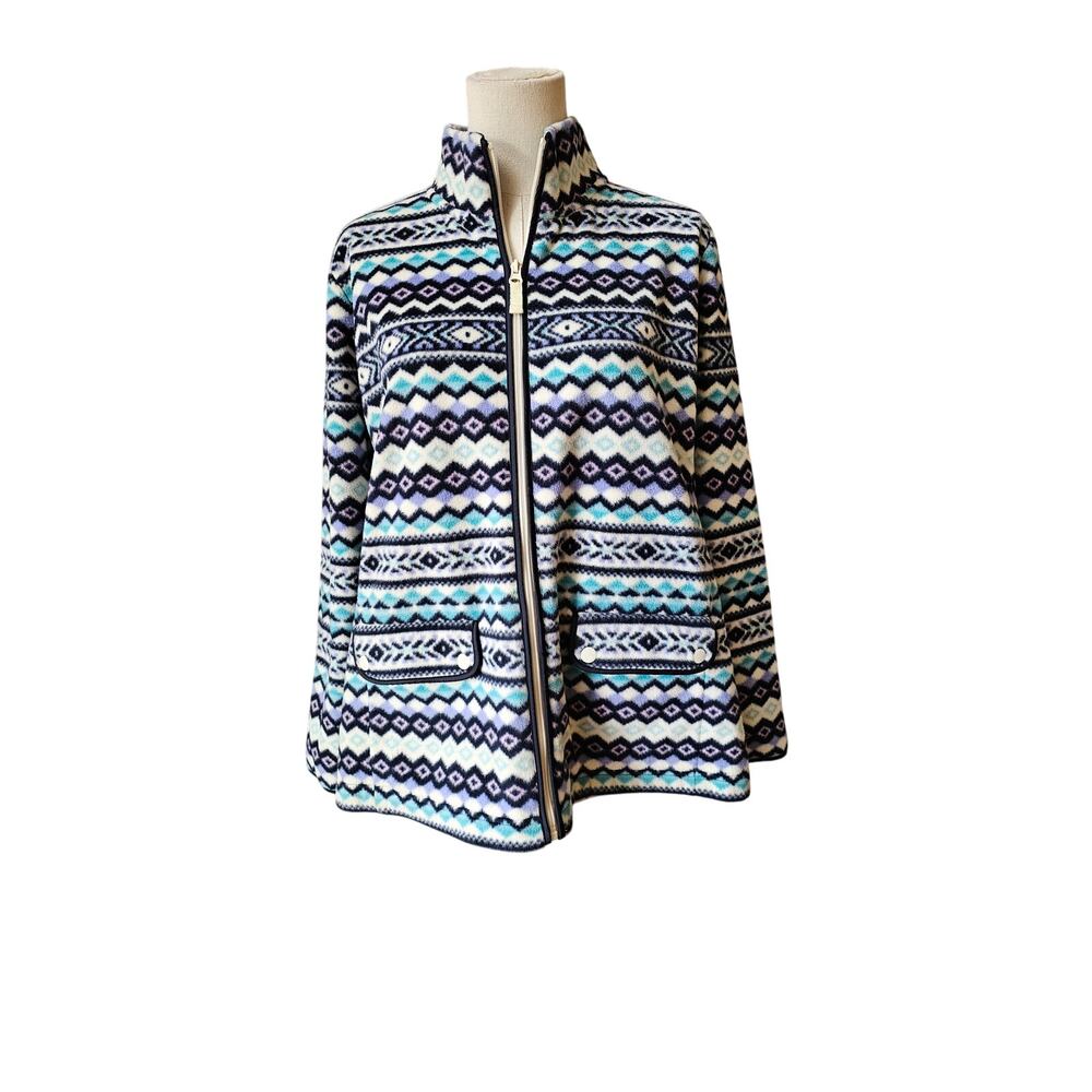 Talbot Women's Multicolor Fair Isle Aztec Full Zip Fleece Jackets Size Petite 1X